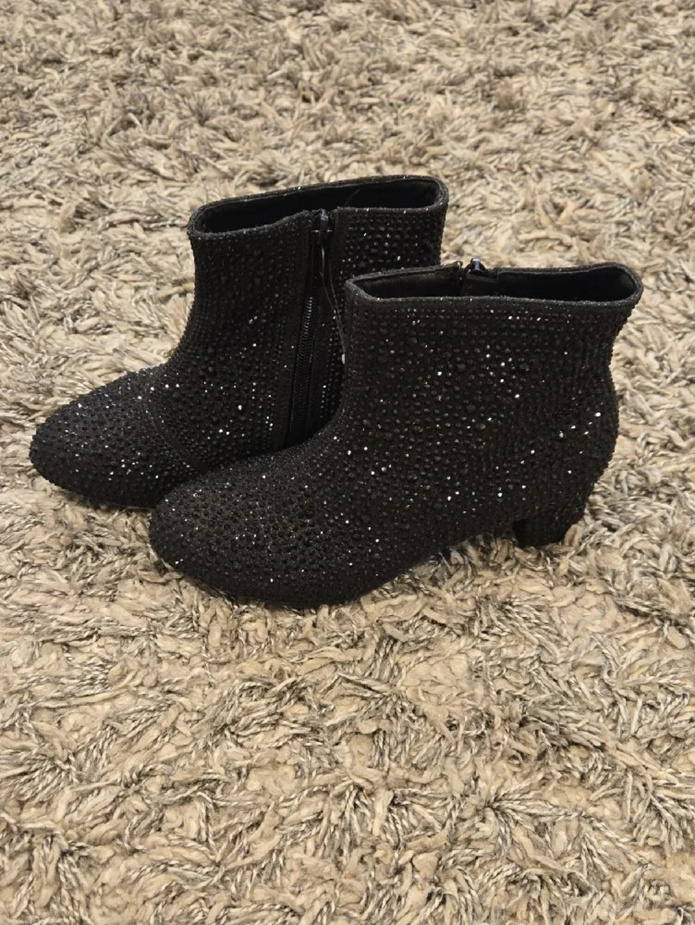 Girls Glitter Embellished Black Ankle Boots